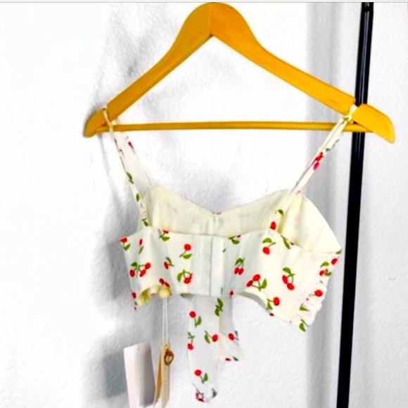 For Love & Lemons crop top Cherry print Bralette balletcore Cottagecore white - Picture 6 of 11